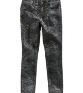 A medley of leopard-inspired hearts on a skinny leg silhouette. She'll wear her Jessica Simpson jeans with a newly acquired bold attitude.