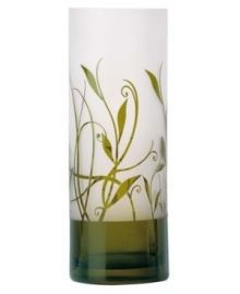 Silhouetted vines unfurl from a band of green on this softly frosted crystal vase, bringing a fresh hint of the outdoors in. Its simple cylindrical shape is etched for earthy allure with or without a bouquet. Not shown. Qualifies for Rebate Silhouetted vines unfurl from a band of green on this softly frosted crystal vase, bringing a fresh hint of the outdoors in. Its simple cylindrical shape is etched for earthy allure with or without a bouquet. Not shown. Qualifies for Rebate