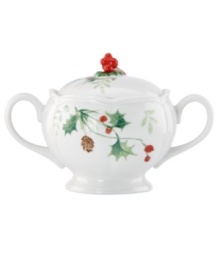 A season of entertaining and celebration will flourish with the Winter Meadow sugar bowl from Lenox. Red poinsettia and crisp holly bloom on scalloped porcelain designed to complement the mix-and-match dinnerware collection. A season of entertaining and celebration will flourish with the Winter Meadow sugar bowl from Lenox. Red poinsettia and crisp holly bloom on scalloped porcelain designed to complement the mix-and-match dinnerware collection.