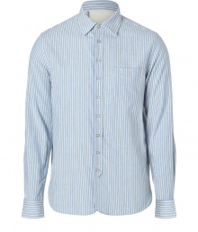 The classic shirt gets an easy-chic remix in Rag & Bones partial button-down, finished with casual stripes for that laid-back edge - Classic collar, long sleeves, buttoned cuffs, partial button-down front placket, shirttail hemline - Classic straight fit - Wear with slim trousers and edgy boots, or over jeans with cardigans for casual weekends