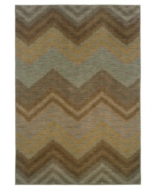 A sophisticated zigzag design is brought to life in earthy blue and brown tones with the Milano area rug from Sphinx. Woven of durable, long nylon fibers that also offer a soft hand, it serves to enliven any space with pure modern style.