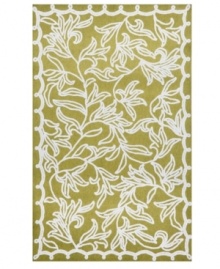 A sophisticated design that incorporates a detailed Western trim with nature-inspired prints, the Windsor area rug places a traditional pattern over vibrant lime. Hand-tufted using Liora Manne's exclusive Lamontage weaving process, it's suited for high-traffic areas and indoor or outdoor use. A sophisticated design that incorporates a detailed Western trim with nature-inspired prints, the Windsor area rug places a traditional pattern over vibrant lime. Hand-tufted using Liora Manne's exclusive Lamontage weaving process, it's suited for high-traffic areas and indoor or outdoor use.