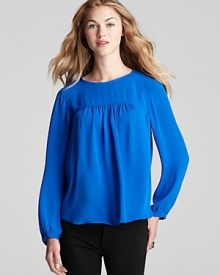 Bring vivid color to your workday wardrobe with this electric-hued gathered Rebecca Taylor blouse.