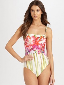 Perfect for sunbathers, a brilliant bandeau swim design featuring front-removable straps and stomach-smoothing panel for a more flawless silhouette. Bandeau topSoft cupsColorful enamel hardware on woven strapsCrisscross back strapsShaping feature flattens stomachFully lined80% polyamide/20% elastaneHand washImported Perfect for sunbathers, a brilliant bandeau swim design featuring front-removable straps and stomach-smoothing panel for a more flawless silhouette. Bandeau topSoft cupsColorful enamel hardware on woven strapsCrisscross back strapsShaping feature flattens stomachFully lined80% polyamide/20% elastaneHand washImported