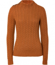 Timeless-classic styling gets a contemporary cool twist in Marc by Marc Jacobs modern cable knit pullover - Stand-up collar, long sleeves, ribbed trim, buttoned shoulder seam - Slim straight fit - Mix with contrast textures, and pair with leather separates and rich velvety accessories