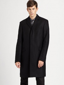 A sharp, streamlined topper, this single-breasted silhouette is constructed from a superior wool blend for incredible warmth. Button frontChest welt pocketWaist flap pocketsBack ventFully linedAbout 39 from shoulder to hemWool/nylonDry cleanImported A sharp, streamlined topper, this single-breasted silhouette is constructed from a superior wool blend for incredible warmth. Button frontChest welt pocketWaist flap pocketsBack ventFully linedAbout 39 from shoulder to hemWool/nylonDry cleanImported