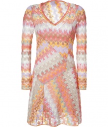 With the signature Missoni zigzag print and a retro-chic shape, this summery-hued dress boasts season-defying style - V-neck, semi-sheer, patchwork detailing, all-over pattern - Style with nude fishnets, a slim trench, and platform pumps