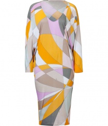 With a modern take on the classic Pucci print and a chic dolman silhouette, this elegant patterned dress will enliven your workweek style - Rounded V-neck, long dolman sleeves, fitted silhouette, all-over geometric print - Wear with wooden platform sandals and an oversized satchel