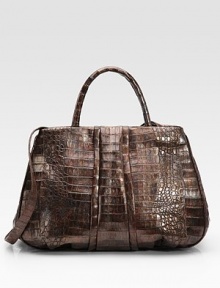 Pleated croc-skin crafted with a roomy interior and finished with dual straps for versatility.Double top handles, 5 drop Shoulder strap, 17 drop Magnetic closure Protective metal feet Two inside zip pockets Two cell phone pockets One inside open pocket Suede lining 14W X 12H X 6D Imported Pleated croc-skin crafted with a roomy interior and finished with dual straps for versatility.Double top handles, 5 drop Shoulder strap, 17 drop Magnetic closure Protective metal feet Two inside zip pockets Two cell phone pockets One inside open pocket Suede lining 14W X 12H X 6D Imported
