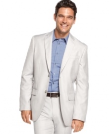 This classic blazer from Perry Ellis adds some sophisticated charm to your suiting style. This classic blazer from Perry Ellis adds some sophisticated charm to your suiting style.
