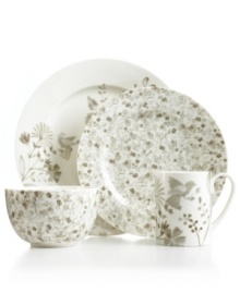 A muted palette tones down the busy florals of Song Meadow dinnerware in place settings that, in dishwasher- and microwave-safe porcelain, will make busy cooks sing. Featuring contemporary silhouettes in the style of Martha Stewart Collection. A muted palette tones down the busy florals of Song Meadow dinnerware in place settings that, in dishwasher- and microwave-safe porcelain, will make busy cooks sing. Featuring contemporary silhouettes in the style of Martha Stewart Collection.
