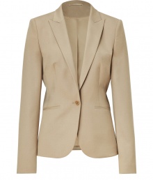 With its sharply tailored fit and timeless classic styling, Hugos sleek beige blazer is an all-season essential - Peaked lapel, long sleeves, single button closure, front slit pockets - Pair with a crisp white shirt and jeans, or dress up for work with a pencil skirt and peep-toes With its sharply tailored fit and timeless classic styling, Hugos sleek beige blazer is an all-season essential - Peaked lapel, long sleeves, single button closure, front slit pockets - Pair with a crisp white shirt and jeans, or dress up for work with a pencil skirt and peep-toes