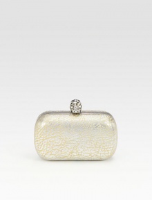 EXCLUSIVELY AT SAKS. Distressed metallic leather in a sleek frame-top bag, finished with an iconic rhinestone skull clasp.Clasp top closureLeather lining6W X 3¾H X 1¾DMade in Italy EXCLUSIVELY AT SAKS. Distressed metallic leather in a sleek frame-top bag, finished with an iconic rhinestone skull clasp.Clasp top closureLeather lining6W X 3¾H X 1¾DMade in Italy