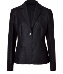 Luxurious blazer in fine, charcoal-gray heather wool-cashmere blend - Exclusive quality in a classic cut makes it a must-have for any professional wardrobe - Narrow-waisted with moderately deep lapels, one-button closure and flap pockets - Looks great with drainpipe pants and heels, or over a sheath dress Luxurious blazer in fine, charcoal-gray heather wool-cashmere blend - Exclusive quality in a classic cut makes it a must-have for any professional wardrobe - Narrow-waisted with moderately deep lapels, one-button closure and flap pockets - Looks great with drainpipe pants and heels, or over a sheath dress