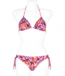 Take the seasons graphic trend to the beach with Matthew Williamson Escapes printed string bikini, an eye-catching choice characteristic to the brands ultra chic aesthetic - Triangle top with self-tie halter and back strings - Bikini bottoms with self-tie side strings - Team with bright sandals and oversized beach totes