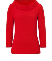 With a feminine wide neckline and rich shade of sapphire, Michael Kors cashmere pullover is a luxurious choice for polished daytime looks - Wide ribbed neckline, 3/4 sleeves, ribbed trim - Slim fit - Wear with tailored separates and sleek peep-toes