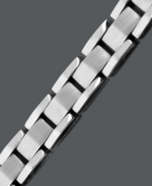 Give new dimension to your look with this stylish and durable design. Men's bracelet features a rectangular link set in stainless steel. Approximate length: 8-1/2 inches.