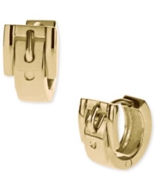 Hug your ears with these belt-inspired small hoop earrings from Michael Kors. Crafted in gold ion-plated steel. Approximate length: 1/2 inch. Approximate width: 1/4 inch.