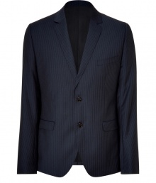 Inject urbane sophistication into your look with this classic pinstripe blazer from D&G Dolce and Gabbana - Small notched collar, two-button closure, single chest pocket, two front flap pockets, sleek fit - Pair with slim trouser for workweek style or with jeans for dressed up casual