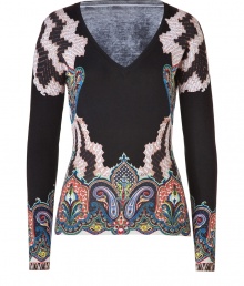 A modern iteration of the iconic Etro look, this black-multi V-neck stretch silk pullover lends a chic finish to any outfit - V-neckline, long sleeves - Form-fitting - Wear with bright separates and jet black accessories A modern iteration of the iconic Etro look, this black-multi V-neck stretch silk pullover lends a chic finish to any outfit - V-neckline, long sleeves - Form-fitting - Wear with bright separates and jet black accessories