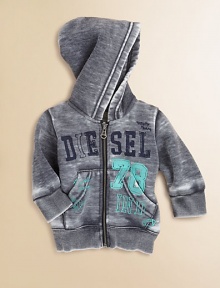 Sporty logo graphic and allover faded design give this hoodie a vintage feel. Ribbed knit trim Hooded back Front zip closure Kangaroo pockets 60% polyester/40% cotton Machine wash Imported Sporty logo graphic and allover faded design give this hoodie a vintage feel. Ribbed knit trim Hooded back Front zip closure Kangaroo pockets 60% polyester/40% cotton Machine wash Imported