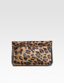 Leopard-print haircalf frame clutch.Magnetic snap closure One inside zip pocket Four inside open pockets Protective metal feet Suede lining 10W X 6H X 3½D Made in Italy Leopard-print haircalf frame clutch.Magnetic snap closure One inside zip pocket Four inside open pockets Protective metal feet Suede lining 10W X 6H X 3½D Made in Italy