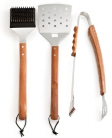 Get ready to grill! This comprehensive set makes it easy to grill up great flavor and equips you with all the tools you need to make a masterful meal and clean up afterward. Including tongs, grill brush and a wide spatula with bottle opener, this stainless steel set is always prepared for a BBQ. 1-year warranty. Get ready to grill! This comprehensive set makes it easy to grill up great flavor and equips you with all the tools you need to make a masterful meal and clean up afterward. Including tongs, grill brush and a wide spatula with bottle opener, this stainless steel set is always prepared for a BBQ. 1-year warranty.