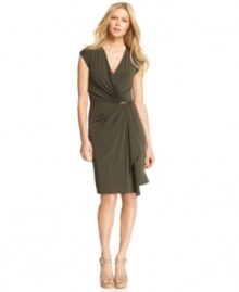 Fluid draping and a ruffle detail adds feminine flair to this MICHAEL Michael Kors wrap-style dress -- perfect for a pretty yet pulled-together look!