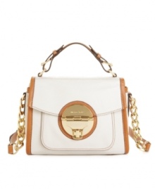 Camel, cream and gold - this 18K gold-embellished supersoft leather purse perfectly melds rich hues and materials for a luxe look. Camel, cream and gold - this 18K gold-embellished supersoft leather purse perfectly melds rich hues and materials for a luxe look.
