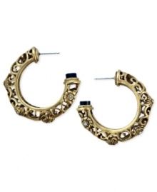 Dazzling with the details. T Tahari's pair of hoop earrings from its T Tahari drop collection is crafted from gold-tone mixed metal with glass crystal and black stone accents for a sparkling touch. Nickel-free for sensitive skin. Approximate drop: 1 inch.