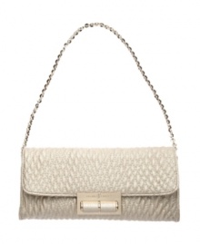 This swanky design by Ivanka Trump is perfect for your next big gala or social event. A heavily stitched design covers this beautiful clutch while polished goldtone hardware adds just enough shine.