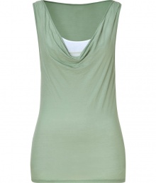 Light and lovely tank in fine sage-green cotton - Features a casual triple-layered look created with a waterfall neckline and hint of white undertank beneath - Perfect summery top with a flattering, narrow fit - Looks great solo or or with a blazer - Pair with jeans, cut-off shorts and chinos Light and lovely tank in fine sage-green cotton - Features a casual triple-layered look created with a waterfall neckline and hint of white undertank beneath - Perfect summery top with a flattering, narrow fit - Looks great solo or or with a blazer - Pair with jeans, cut-off shorts and chinos
