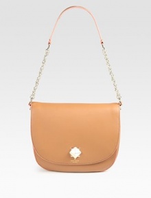 An impeccably tailored flap-top silhouette of smooth leather with a polished chain strap. Leather and chain shoulder strap, 10½ dropTurn-lock on front flapOne inside zip pocketTwo inside open pocketsCotton lining10W X 8H X 2½DImported An impeccably tailored flap-top silhouette of smooth leather with a polished chain strap. Leather and chain shoulder strap, 10½ dropTurn-lock on front flapOne inside zip pocketTwo inside open pocketsCotton lining10W X 8H X 2½DImported