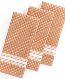 Throw in this towel & simplify the way your kitchen works. Made from a 100% cotton waffle weave, this stylish set adds a dash of color and a dose of versatility. Highly absorbent and durable, each towel is on the ready to tackle spills, messes and whatever comes the way of your busy kitchen! Throw in this towel & simplify the way your kitchen works. Made from a 100% cotton waffle weave, this stylish set adds a dash of color and a dose of versatility. Highly absorbent and durable, each towel is on the ready to tackle spills, messes and whatever comes the way of your busy kitchen!