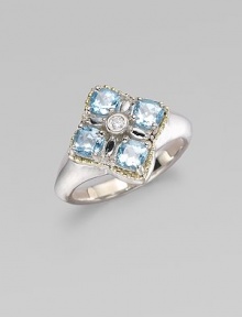 From the Astral Collection. A pretty diamond shape, created from a pattern of blue topaz stones in a granulated setting of sterling silver and 18k gold, with a glittering diamond in the center, on a smooth silver band. Diamond, 0.03 tcw Blue topaz Sterling silver and 18k yellow gold Width, about ¾ Imported From the Astral Collection. A pretty diamond shape, created from a pattern of blue topaz stones in a granulated setting of sterling silver and 18k gold, with a glittering diamond in the center, on a smooth silver band. Diamond, 0.03 tcw Blue topaz Sterling silver and 18k yellow gold Width, about ¾ Imported