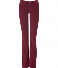 These classic cords from Just Cavalli have an edgy kick with stud detailing and a slim, sexy fit - Five-pocket styling, slim fit, straight leg, asymmetric studded pocket - Wear with a sheer silk blouse, a leather jacket, and heels These classic cords from Just Cavalli have an edgy kick with stud detailing and a slim, sexy fit - Five-pocket styling, slim fit, straight leg, asymmetric studded pocket - Wear with a sheer silk blouse, a leather jacket, and heels