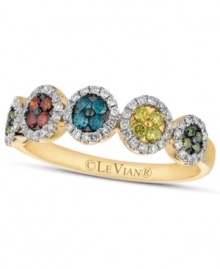 Simple shapes have never sparkled so bright! Le Vian's stunning mixberry ring feature a circular pattern of round-cut white diamonds (1/4 ct. t.w.), green diamonds (1/10 ct. t.w.), blue diamonds (1/8 ct. t.w.), red diamonds (1/10 ct. t.w.) and yellow diamonds (1/5 ct. t.w.). Set in 14k gold. Size 7. Simple shapes have never sparkled so bright! Le Vian's stunning mixberry ring feature a circular pattern of round-cut white diamonds (1/4 ct. t.w.), green diamonds (1/10 ct. t.w.), blue diamonds (1/8 ct. t.w.), red diamonds (1/10 ct. t.w.) and yellow diamonds (1/5 ct. t.w.). Set in 14k gold. Size 7.