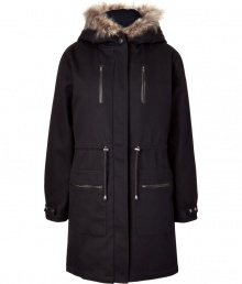 A traditional-style parka gets a modern update with clean lines and fur trim - Features a raccoon fur-trimmed hood, hidden zip closure, drawstring waist, patch and slit pockets at the front - Long sleeves with adjustable snap cuffs for added warmth - Long length for a season of comfort on the coldest days - Pair with slim jeans and favorite knee-high boots A traditional-style parka gets a modern update with clean lines and fur trim - Features a raccoon fur-trimmed hood, hidden zip closure, drawstring waist, patch and slit pockets at the front - Long sleeves with adjustable snap cuffs for added warmth - Long length for a season of comfort on the coldest days - Pair with slim jeans and favorite knee-high boots