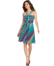 Let Nine West's stylish stripes show your true colors-the whole spectrum of them! A mix-n-match stripe print on chiffon makes this A-line unforgettable.