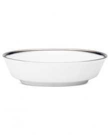 An instant classic, the Austin Platinum vegetable bowl from Noritake layers ribbons of black, patterned platinum bands and shimmering dots in white fine china. An instant classic, the Austin Platinum vegetable bowl from Noritake layers ribbons of black, patterned platinum bands and shimmering dots in white fine china.