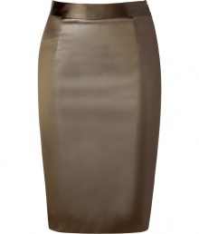 Bring sultry style to your cocktail-ready look with this figure-enhancing satin skirt from Moschino C&C - Wide waistband, classic pencil silhouette, back slit, concealed back zip closure - Wear with a silk blouse, a slim trench, and statement heels Bring sultry style to your cocktail-ready look with this figure-enhancing satin skirt from Moschino C&C - Wide waistband, classic pencil silhouette, back slit, concealed back zip closure - Wear with a silk blouse, a slim trench, and statement heels
