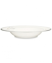 Fluid platinum scrolls glide freely throughout this beautiful fine china soup bowl from Noritake. Easy to match with any decor, the fresh and elegant Platinum Wave collection of dinnerware and dishes is a timeless look for fine dining or luxurious everyday meals. Fluid platinum scrolls glide freely throughout this beautiful fine china soup bowl from Noritake. Easy to match with any decor, the fresh and elegant Platinum Wave collection of dinnerware and dishes is a timeless look for fine dining or luxurious everyday meals.