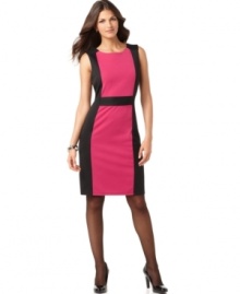 NY Collection's new sheath is fashion-forward with sleek colorblocked detail--amplify the effect with bold accessories or keep it classic with neutrals. NY Collection's new sheath is fashion-forward with sleek colorblocked detail--amplify the effect with bold accessories or keep it classic with neutrals.