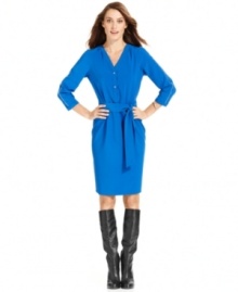 NY Collection's shirtdress is a closet staple and easy to pair with heels or tall boots. NY Collection's shirtdress is a closet staple and easy to pair with heels or tall boots.