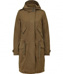 This elevated parka from Closed will keep you covered in style - Concealed front closure, hood with dual-button detail at neckline, drawstring waist, flap pockets, cargo waist pockets, belted cuffs, long length - Wear with slim chinos or jeans, a slim pullover, and wedge heels