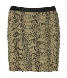 Soft silk skirt features multiple layers of glamorous python print - Flaky texture look creates dramatic style - Straight cut with narrow black waist - Short and sexy mini-length - Pair with a black blouse and ankle boots for the day and a silk tank and platform sandals in the evenings Soft silk skirt features multiple layers of glamorous python print - Flaky texture look creates dramatic style - Straight cut with narrow black waist - Short and sexy mini-length - Pair with a black blouse and ankle boots for the day and a silk tank and platform sandals in the evenings