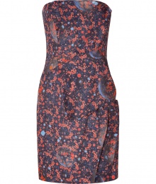 With an abstract print and an on-trend fit, this draped dress from Cacharel will give your look spring-right chic - Strapless, front draped panels, fitted silhouette, concealed back zip closure, all-over print - Pair with a draped front leather jacket and platform pumps With an abstract print and an on-trend fit, this draped dress from Cacharel will give your look spring-right chic - Strapless, front draped panels, fitted silhouette, concealed back zip closure, all-over print - Pair with a draped front leather jacket and platform pumps