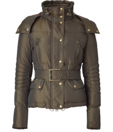 Cozy yet ultra-chic, this quilted coat from Belstaff is the ultimate outfit topper - Stand collar, hood with snaps and toggle, front zip closure, quilting at shoulders and on sleeves, belted waist, zip pockets and cuffs, flap hip pockets - Pair with slim trousers, a blouse, and ankle booties