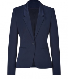 With its sharply tailored fit and contemporary satin label, Hugos dark blue blazer is an all-season essential - Peaked lapel, long sleeves, slit cuffs, two button closures, front slit pockets - Tailored fit - Pair with a crisp white shirt and jeans, or dress up for work with a pencil skirt and peep-toes With its sharply tailored fit and contemporary satin label, Hugos dark blue blazer is an all-season essential - Peaked lapel, long sleeves, slit cuffs, two button closures, front slit pockets - Tailored fit - Pair with a crisp white shirt and jeans, or dress up for work with a pencil skirt and peep-toes