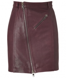 Add a rocker-chic edge to your staples wardrobe with McQ Alexander McQueens asymmetrical zipped lambskin skirt, accented with modern hardware for a contemporary-cool finish - Zippered slit pocket, belt loops, form-fitting - Pair with chunky knit pullovers and broken-in boots